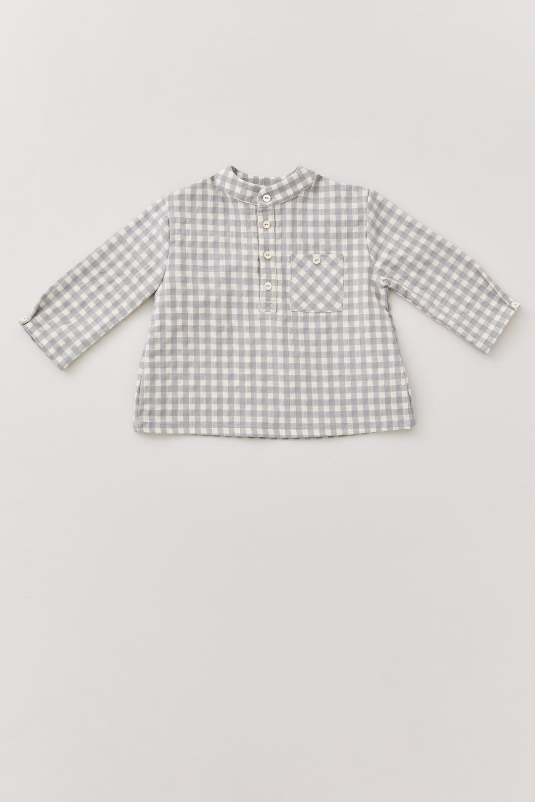 Baby Apple Shirt in Cream Grey Check - Designed by Ingrid Lewis - Strawberries & Cream