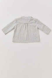 Baby Apple Shirt in Cream Grey Check - Designed by Ingrid Lewis - Strawberries & Cream