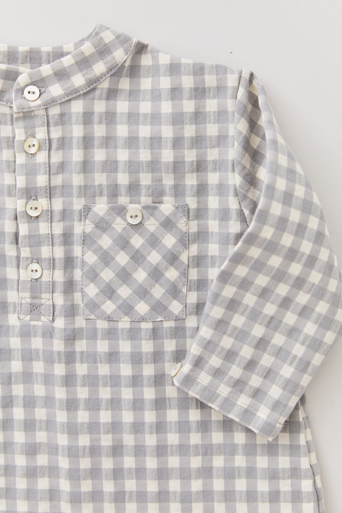 Baby Apple Shirt in Cream Grey Check - Designed by Ingrid Lewis - Strawberries & Cream