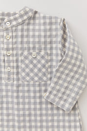 Baby Apple Shirt in Cream Grey Check - Designed by Ingrid Lewis - Strawberries & Cream
