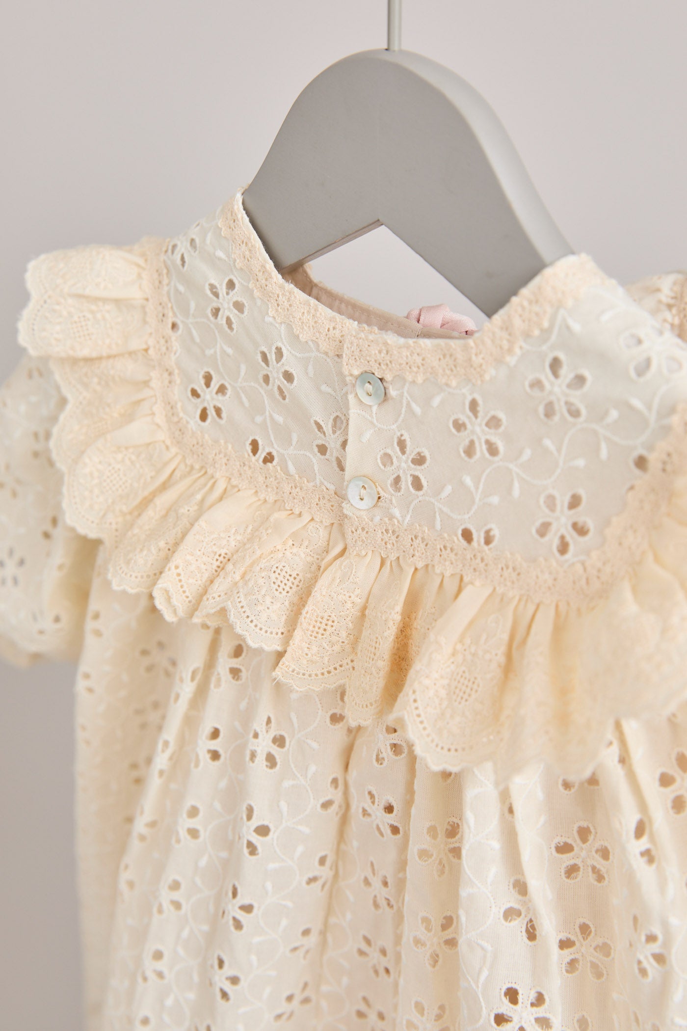 Baby Salt Dress in Cream Broderie - Designed by Ingrid Lewis - Strawberries & Cream