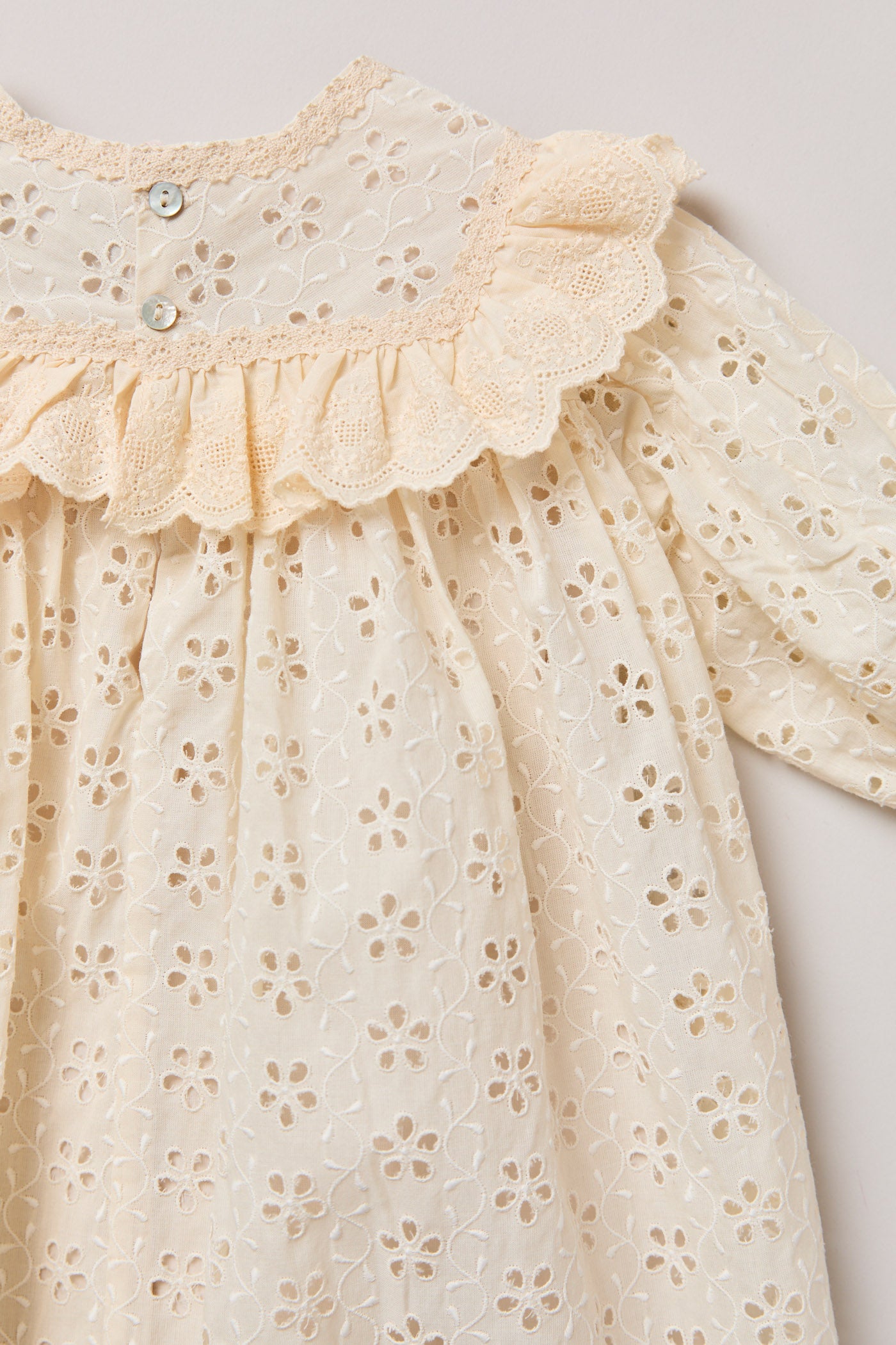 Baby Salt Dress in Cream Broderie - Designed by Ingrid Lewis - Strawberries & Cream