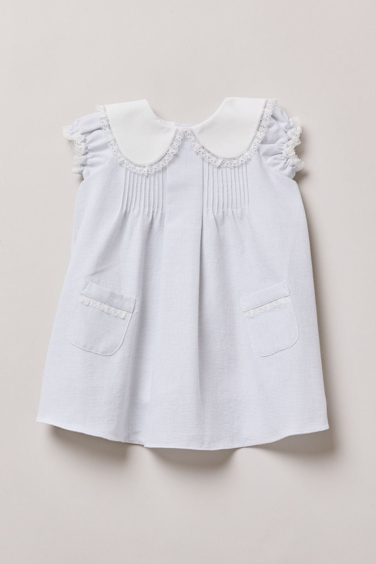Baby Bubble Dress Plain Grey Stripes - Strawberries & Cream 