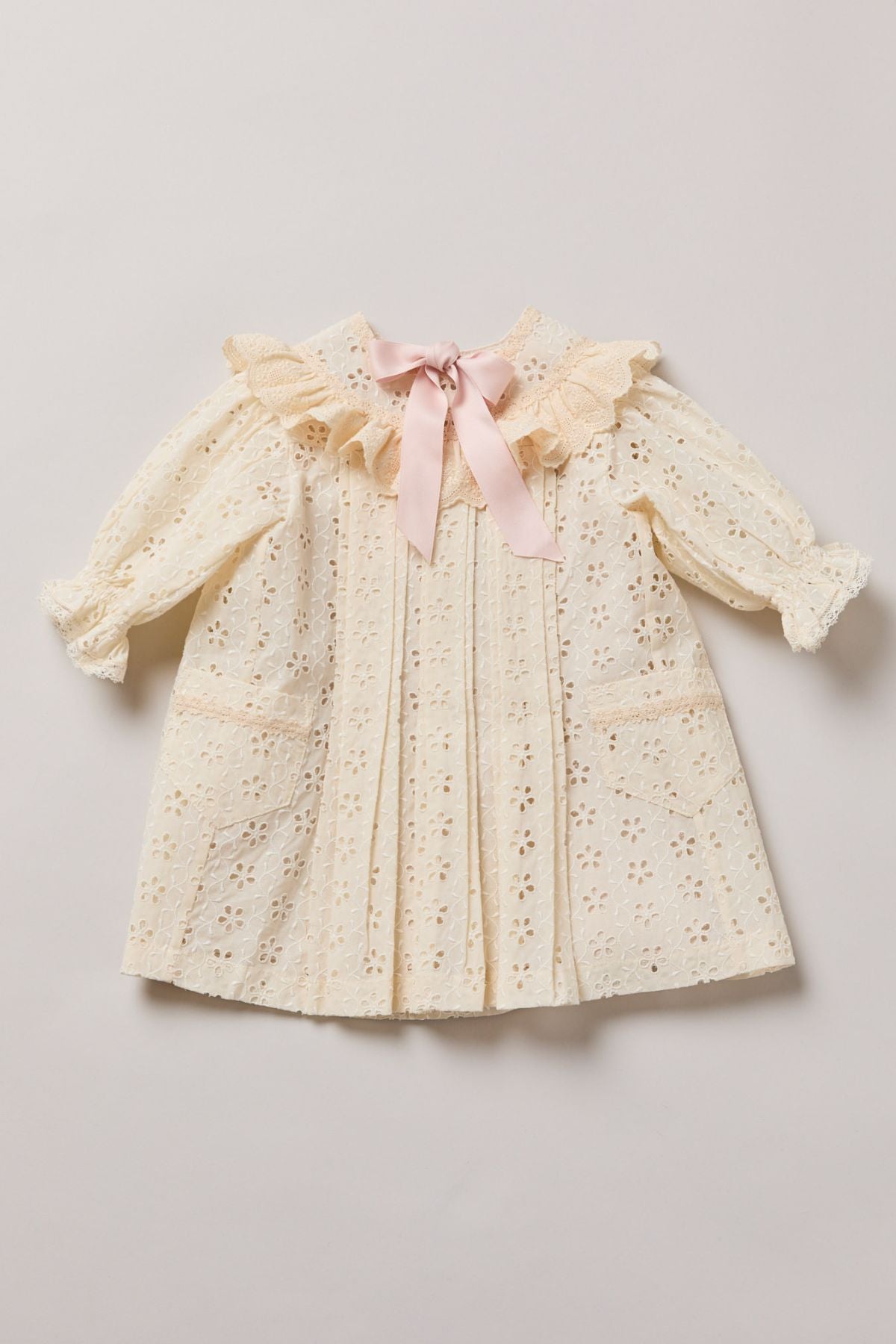 Baby Salt Dress in Cream Broderie - Strawberries & Cream 