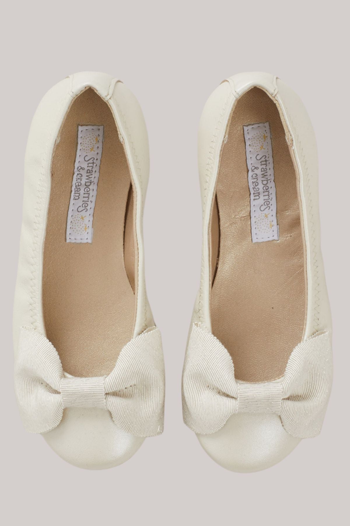 Ballerina Bow -  Ivory - Strawberries & Cream - Ingrid Lewis - Designer 
Pair of white flats with bow