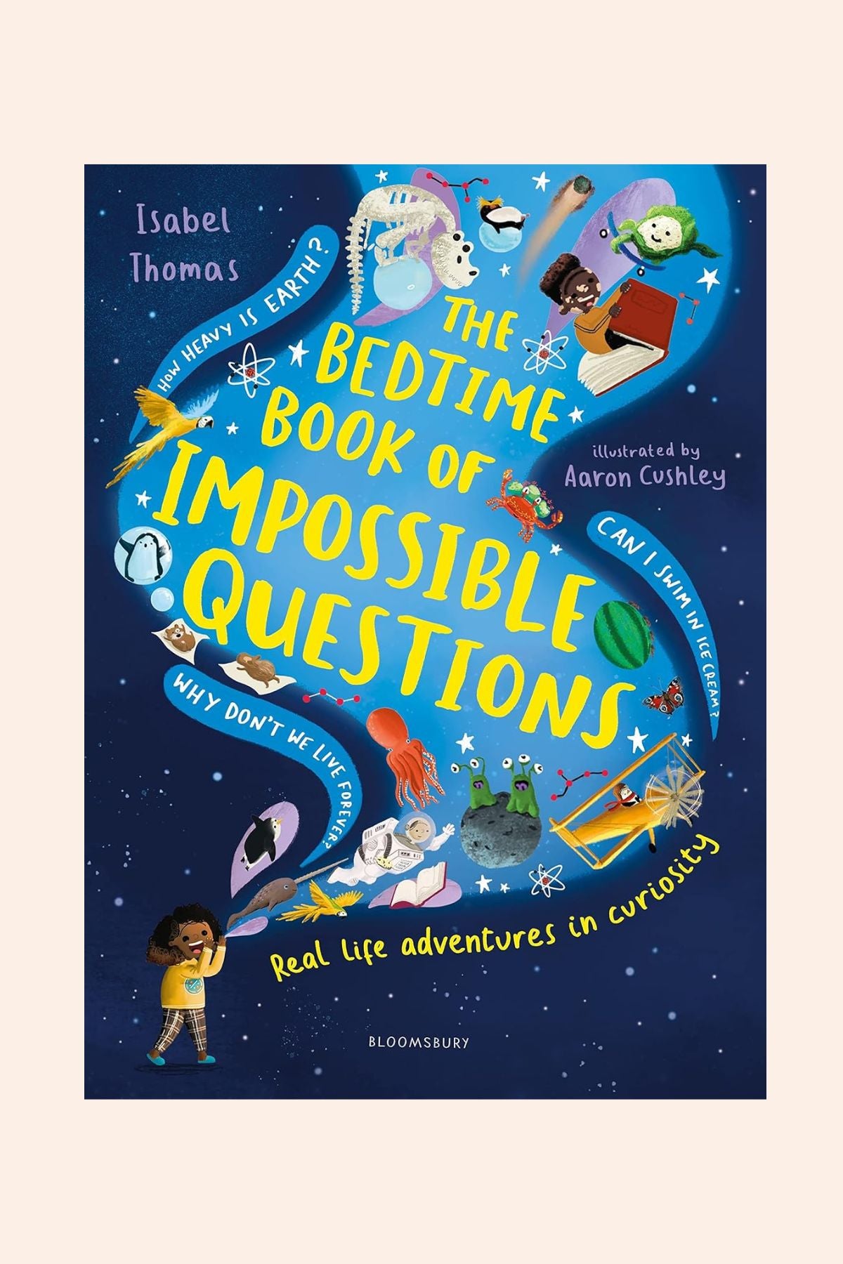 Bed Time Book of Impossible Questions - Strawberries & Cream - Ingrid Lewis - Designer
Book cover of 'The Bedtime Book of Impossible Questions' with colourful illustrations.