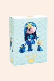 Djeco -Tinyly - Luz & Light - Strawberries & Cream - Ingrid Lewis - Designer Toy figure with blue dress and star accessories.