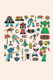 Djeco - 160 stickers - Metallic Robots - Strawberries & Cream  - Ingrid Lewis - Designer