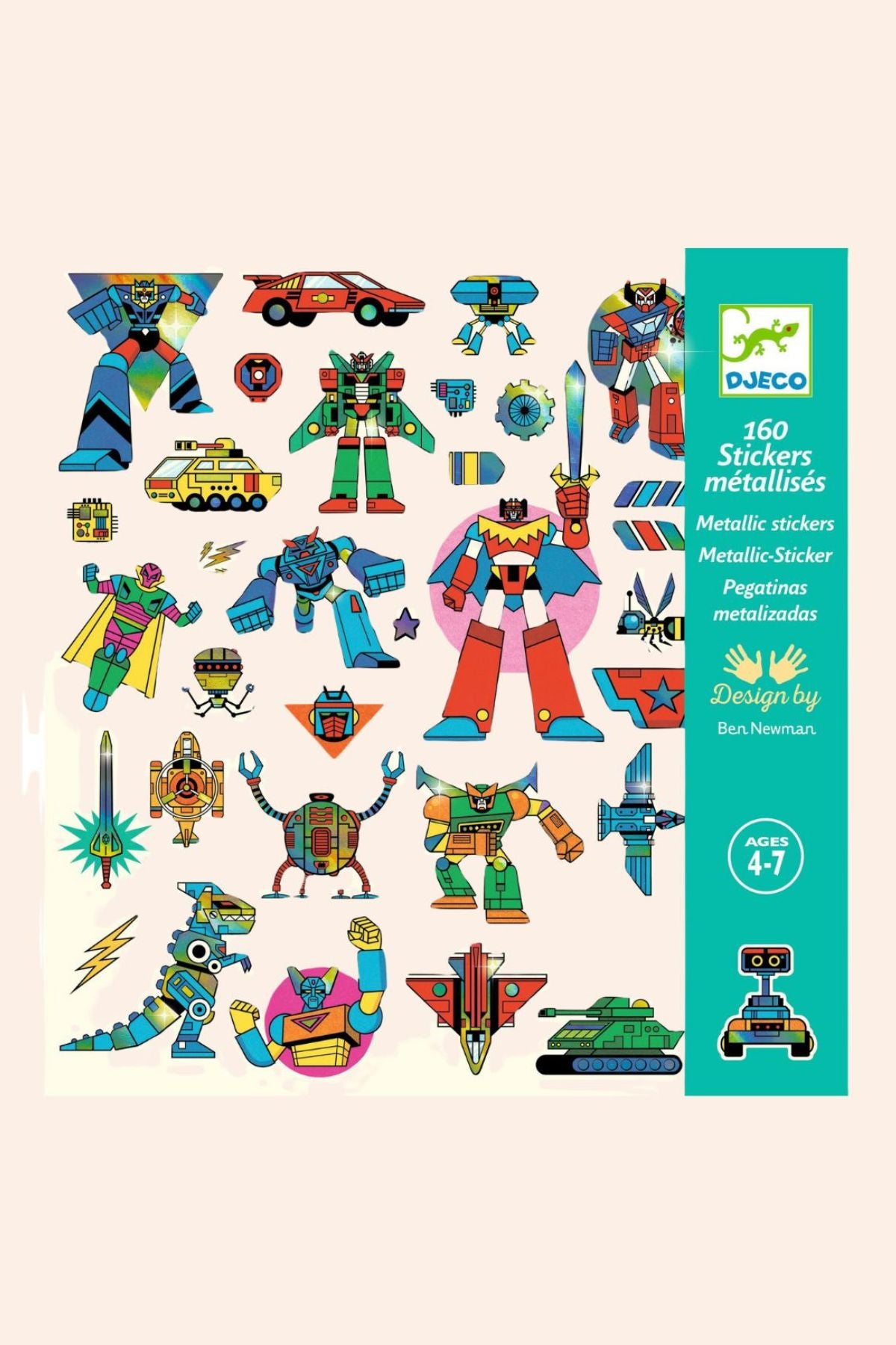Djeco - 160 stickers - Metallic Robots - Strawberries & Cream  - Ingrid Lewis - Designer