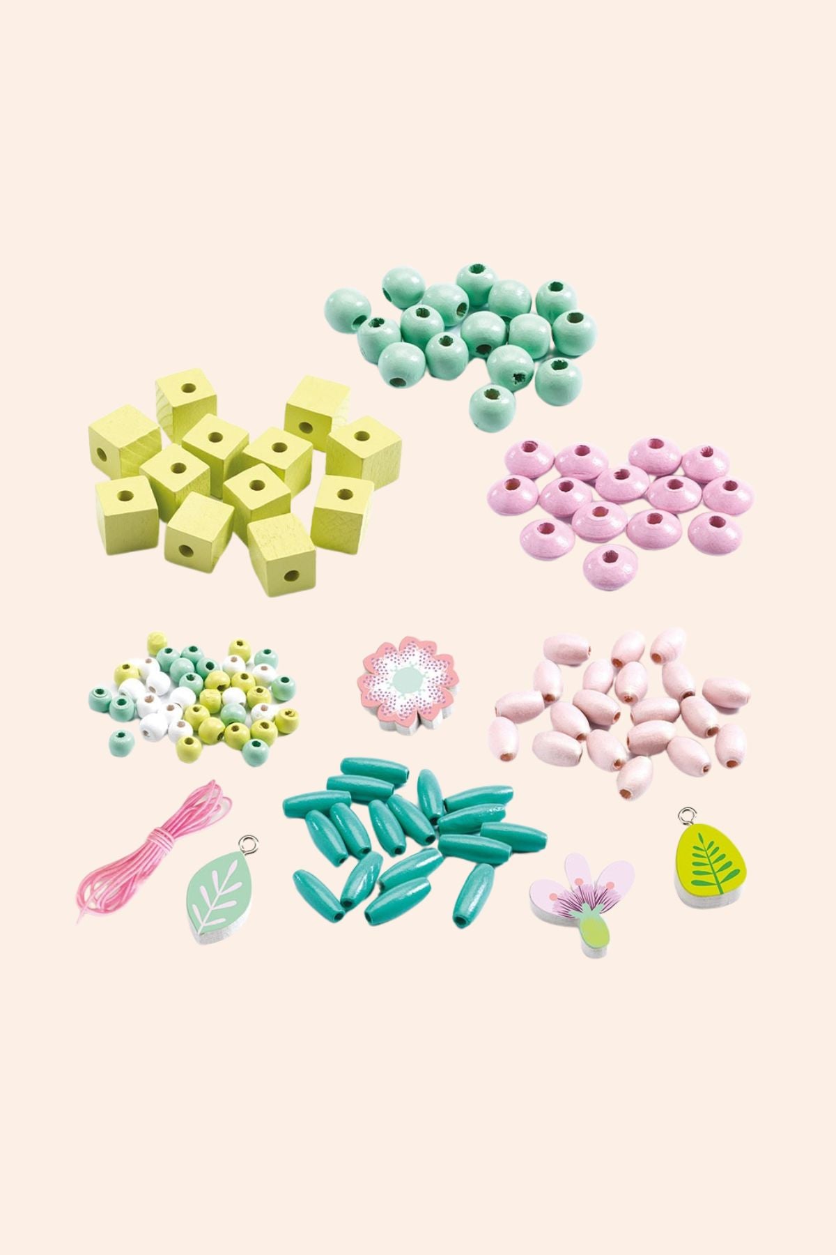 Djeco - 450 Wooden Beads and Flowers - Strawberries & Cream 