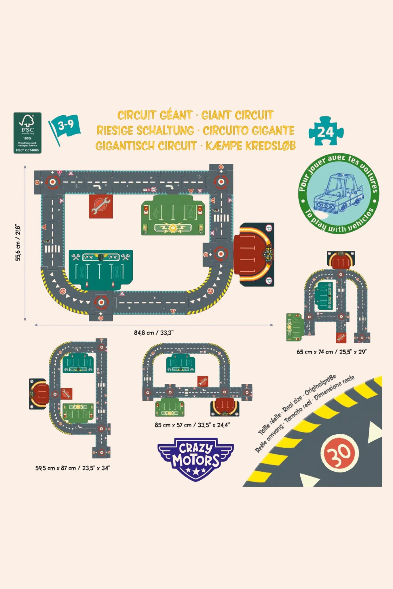 Crazy Motors - Circuit de ville - puzzle géant - Djeco Crazy Motors - Circuit de ville - puzzle géant - Djeco