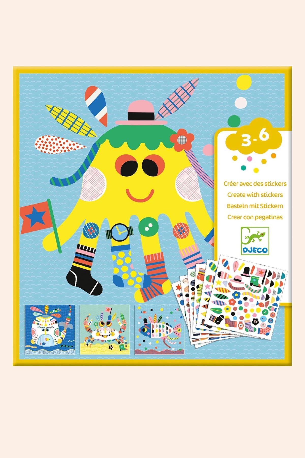 Djeco - Create With Stickers - Sea Creatures - Strawberries & Cream - Ingrid Lewis - Designer