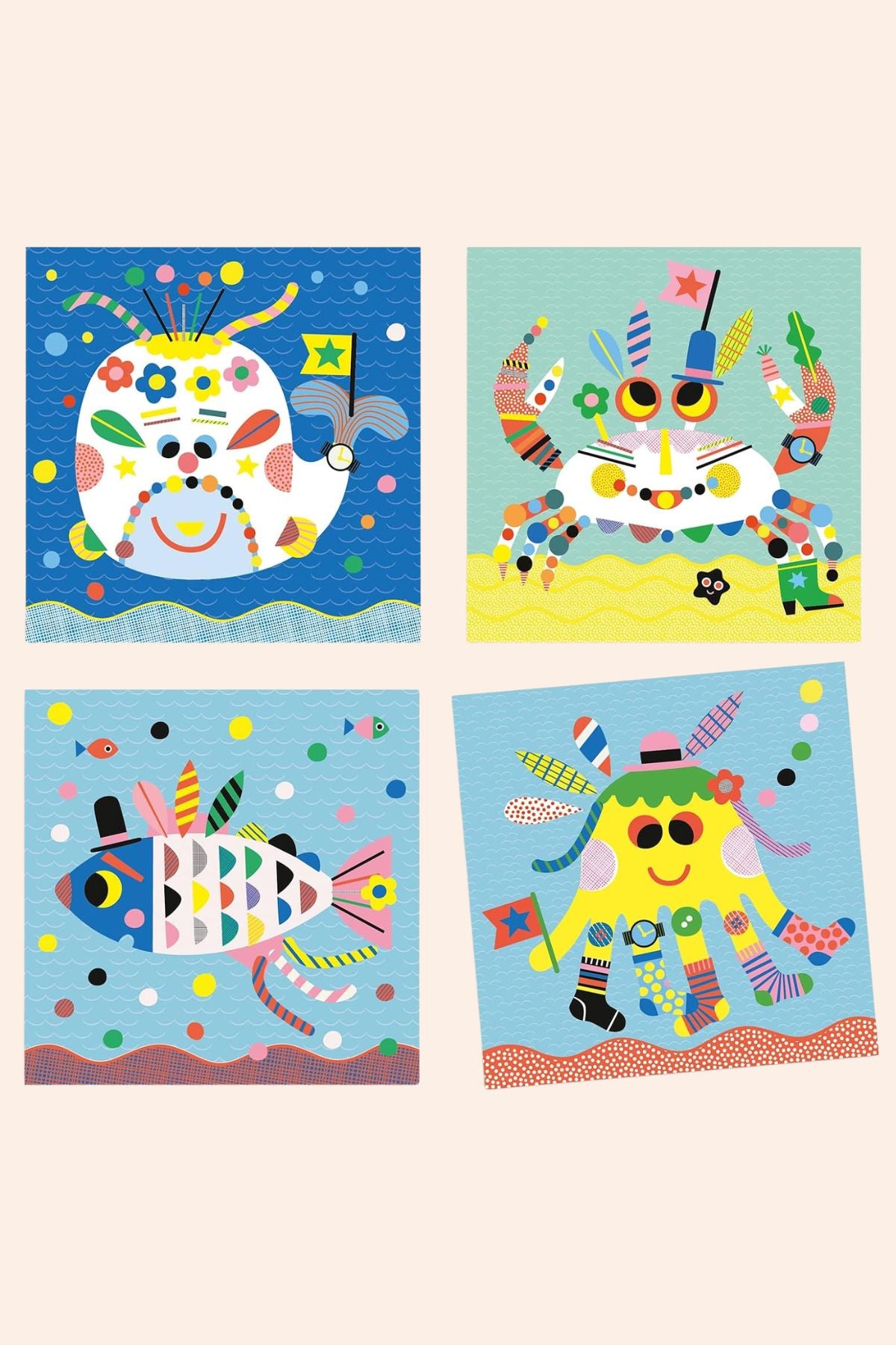 Djeco - Create With Stickers - Sea Creatures - Strawberries & Cream - Ingrid Lewis - Designer