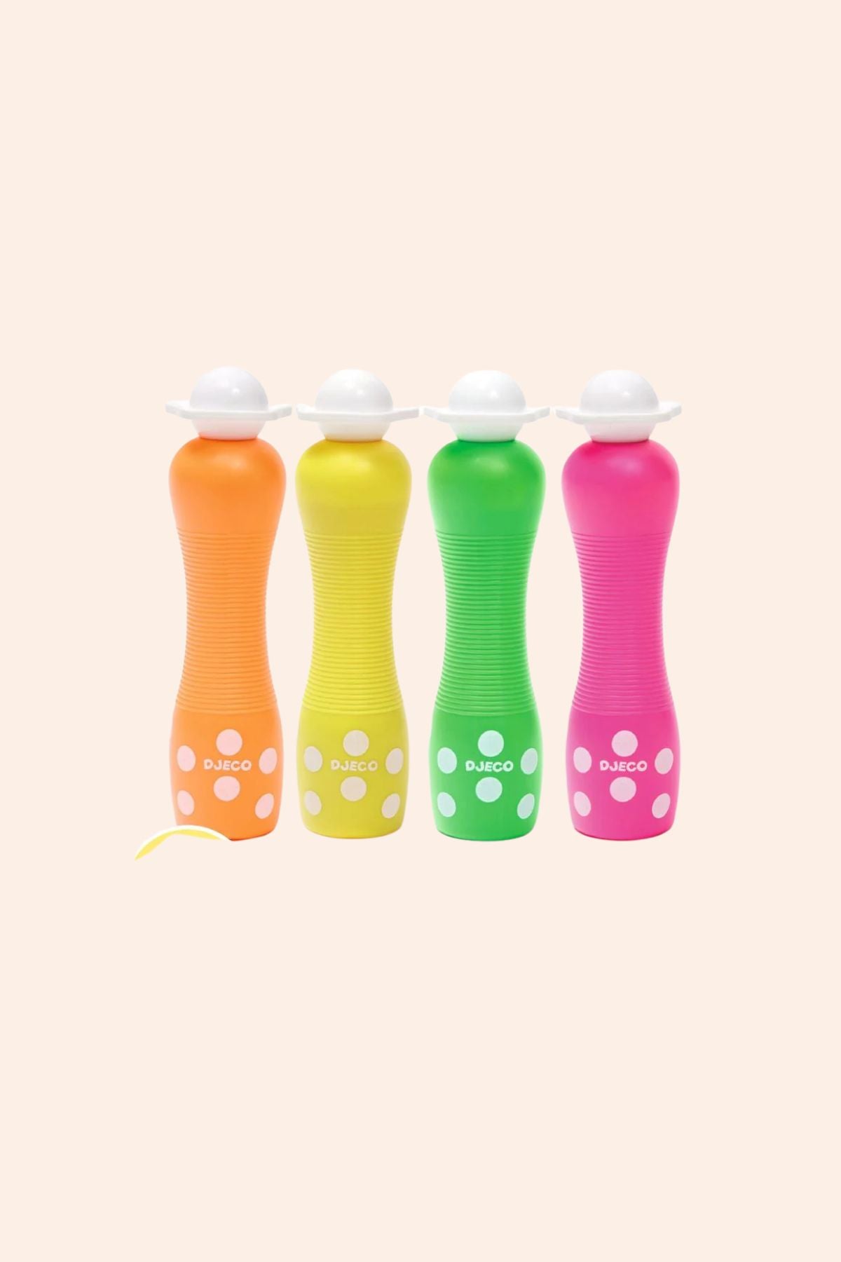 Djeco - Felts - Large Dot Markers - Neon - Strawberries & Cream - Ingrid Lewis - Designer
Four colourful bottles with white polka dots