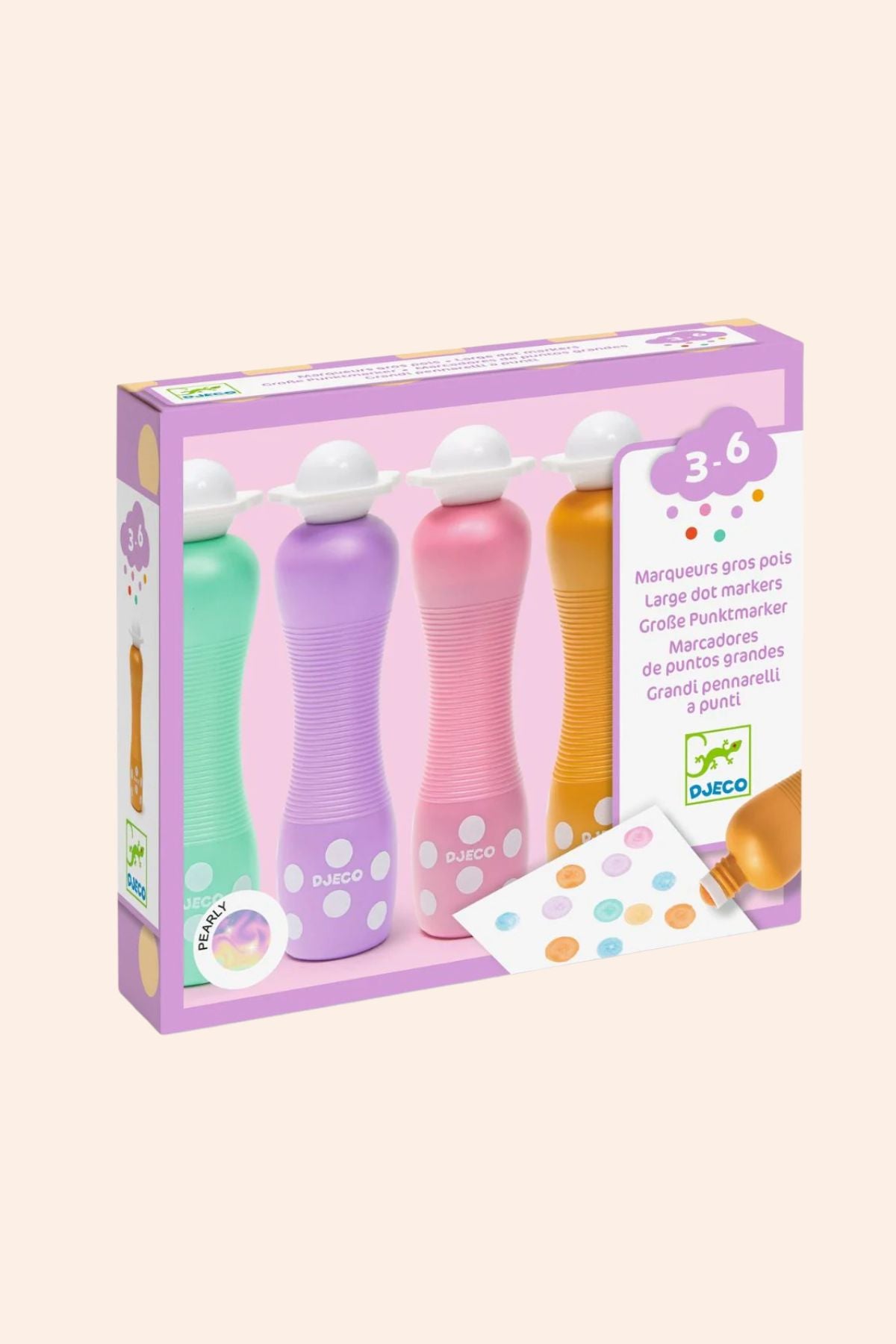 Djeco - Felts - Large Dot Markers - Pearly - Strawberries & Cream - Ingrid Lewis - Designer
Box of pastel-coloured paint markers.