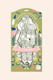 Djeco - Les Demoiselles - Fashion Colouring - Bowie & Friends - Strawberries & Cream - Ingrid Lewis - Designer
Packaging for a fashion colouring book with a stylised illustration of a woman and floral designs.