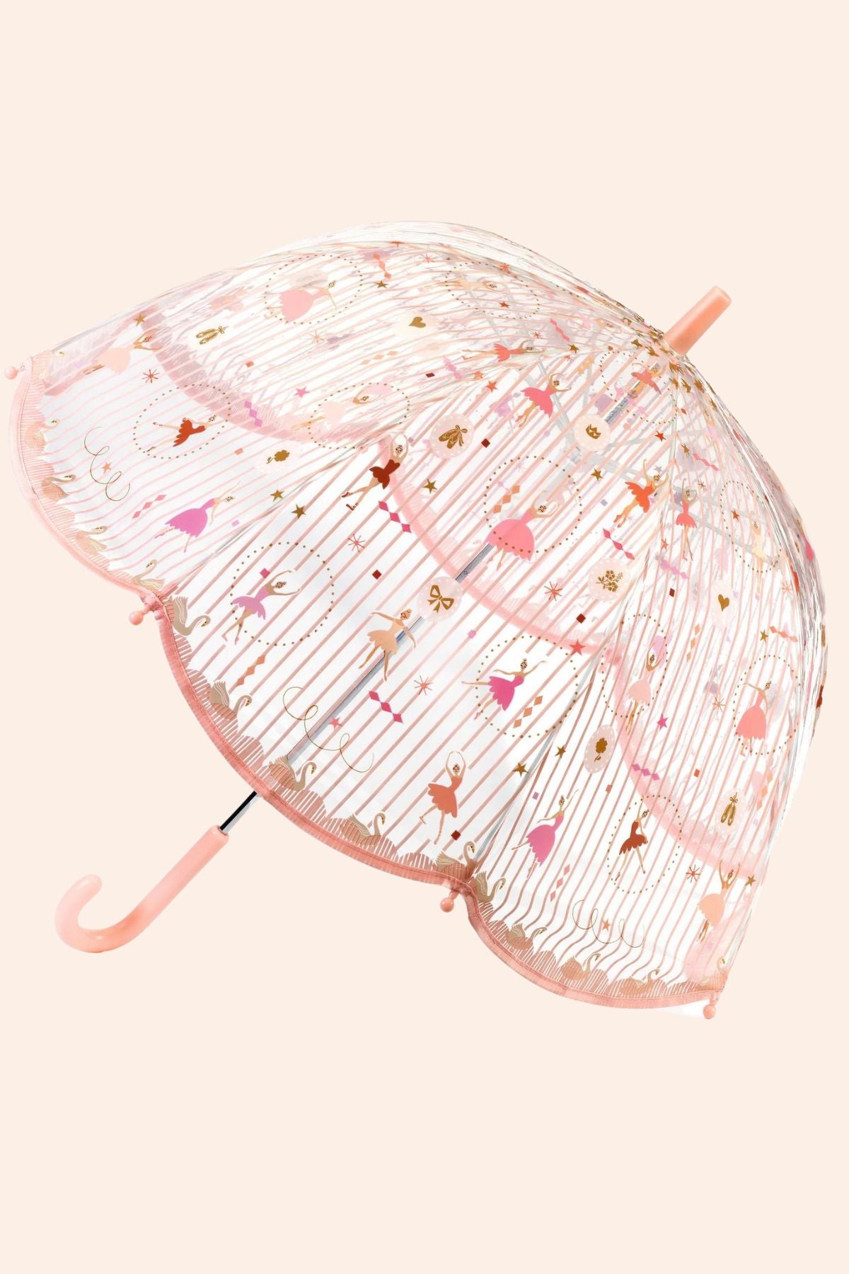 Djeco - Medium Size Umbrella - Ballerina - Strawberries & Cream - Ingrid Lewis - Designer
Transparent umbrella with pink frame and decorative pattern
Transparent umbrella with pink handle and decorative design