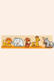 Djeco - Sava'n'Co - Puzzle - Strawberries & Cream - Ingrid Lewis - Designer
Toy animals including a lion, elephant, monkey, giraffe, bear, and zebra on a beige background with a Djeco logo.