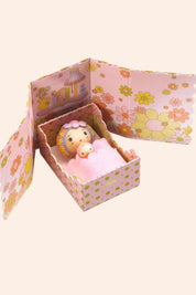 Djeco - Tinyly - Rose Tinyroom - Strawberries & Cream - Ingrid Lewis  Small Tinyly toy figure inside a decorative box with floral patterns