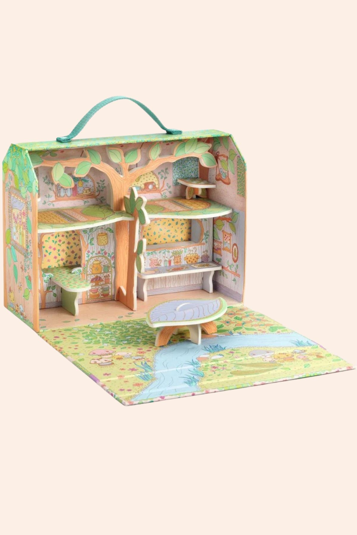 Djeco - Tinyly - Sylvia & Fox's House in The Forest - Strawberries & Cream - Ingrid Lewis - Designer  
Wooden dollhouse with a tree design.