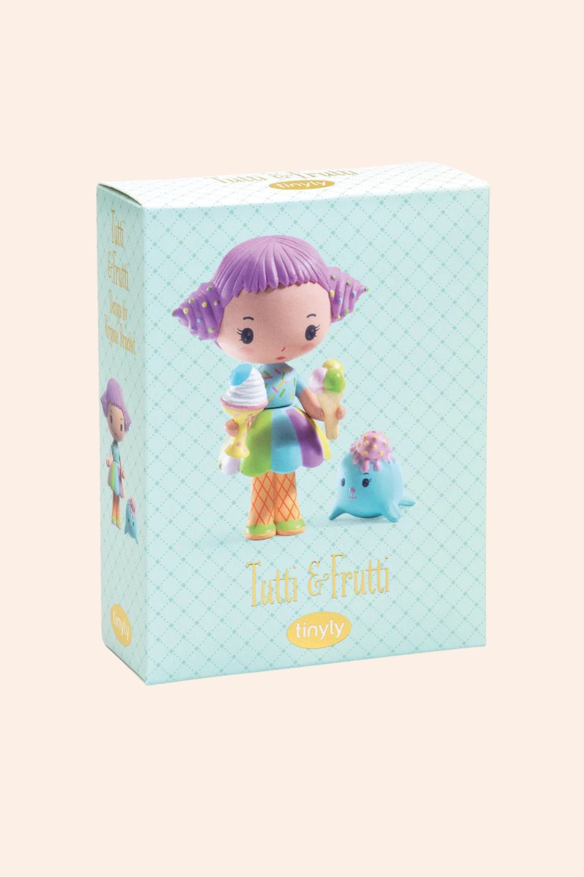 Djeco - Tinyly - Tutti & Frutti - Strawberries & Cream - Ingrid Lewis - Designer 
Toy figure with purple hair in a box