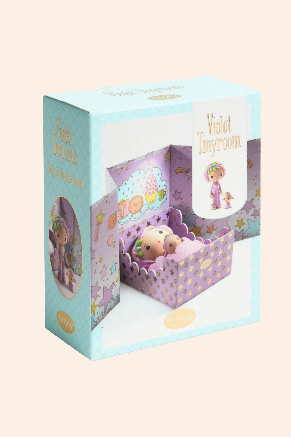 Djeco - Violet Tinyroom - Strawberries & Cream - Ingrid Lewis - Designer
Toy figure in a purple crib with a colourful box.