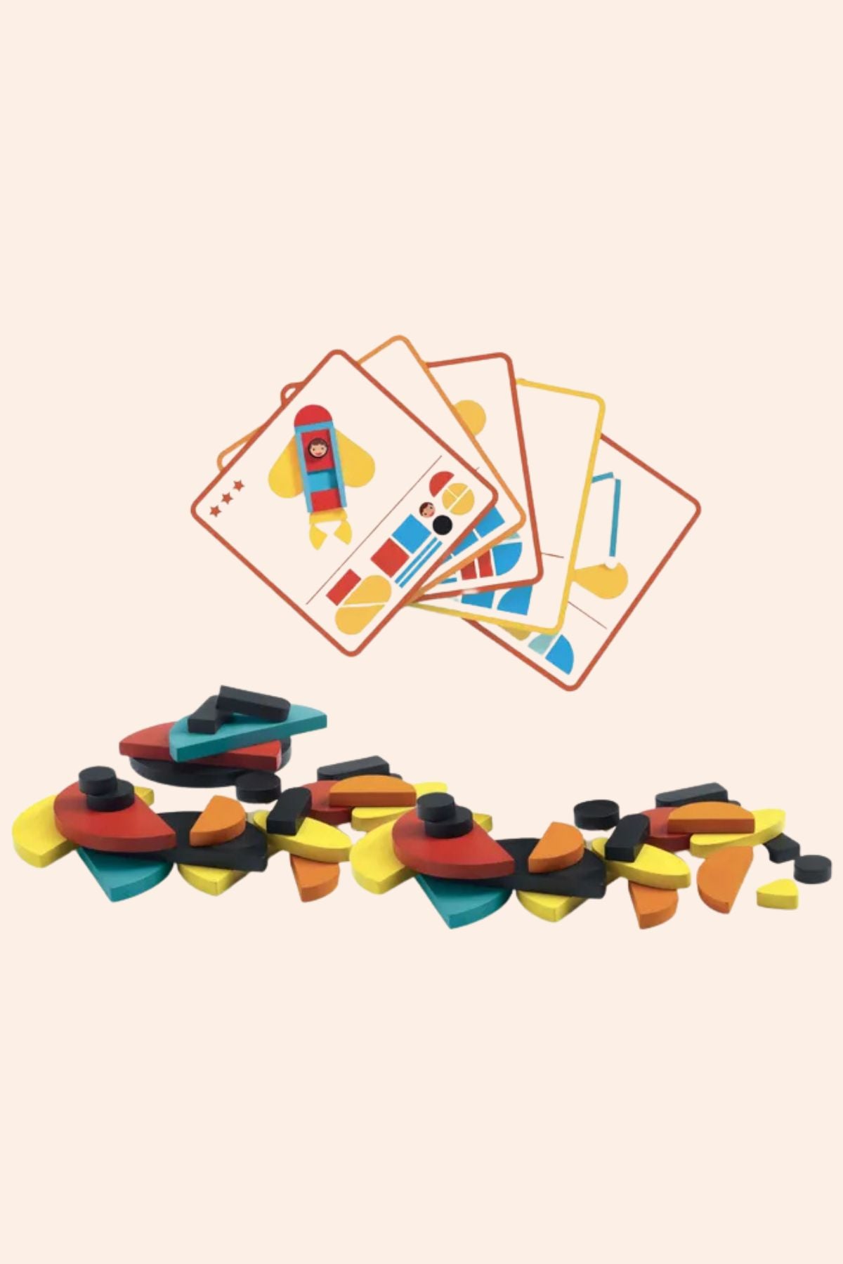 Djeco Ze Geo Vroom - Wood Blocks - Construction Game - Strawberries & Cream  - Ingrid Lewis - Designer 
Colourful toy building blocks with cards featuring rocket designs