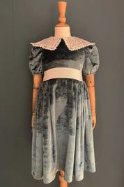 Ginger Queen Dress in Pine Green Crushed Velvet - Designed by Ingrid Lewis - Strawberries and Cream
