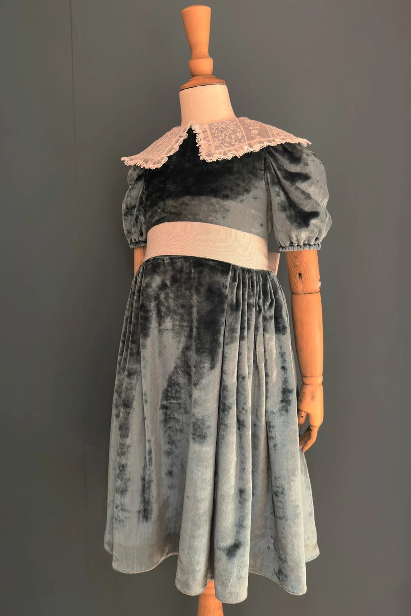 Ginger Queen Dress in Pine Green Crushed Velvet - Designed by Ingrid Lewis - Strawberries and Cream