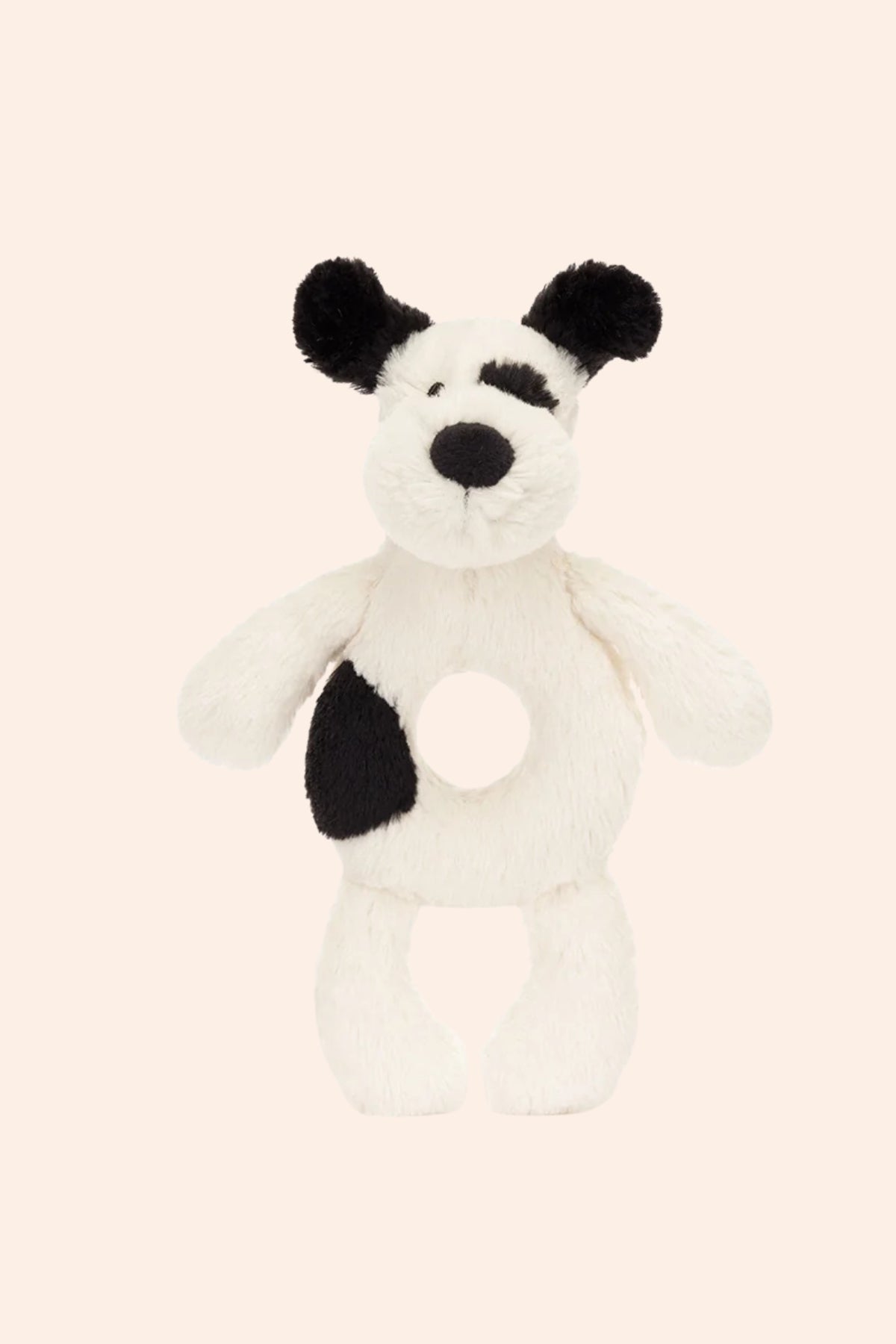 Jellycat -  Bashful Black & Cream Puppy Ring Rattle - Strawberries & Cream - Ingrid Lewis - Designer