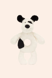 Jellycat -  Bashful Black & Cream Puppy Ring Rattle - Strawberries & Cream - Ingrid Lewis - Designer