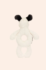 Jellycat -  Bashful Black & Cream Puppy Ring Rattle - Strawberries & Cream - Ingrid Lewis - Designer