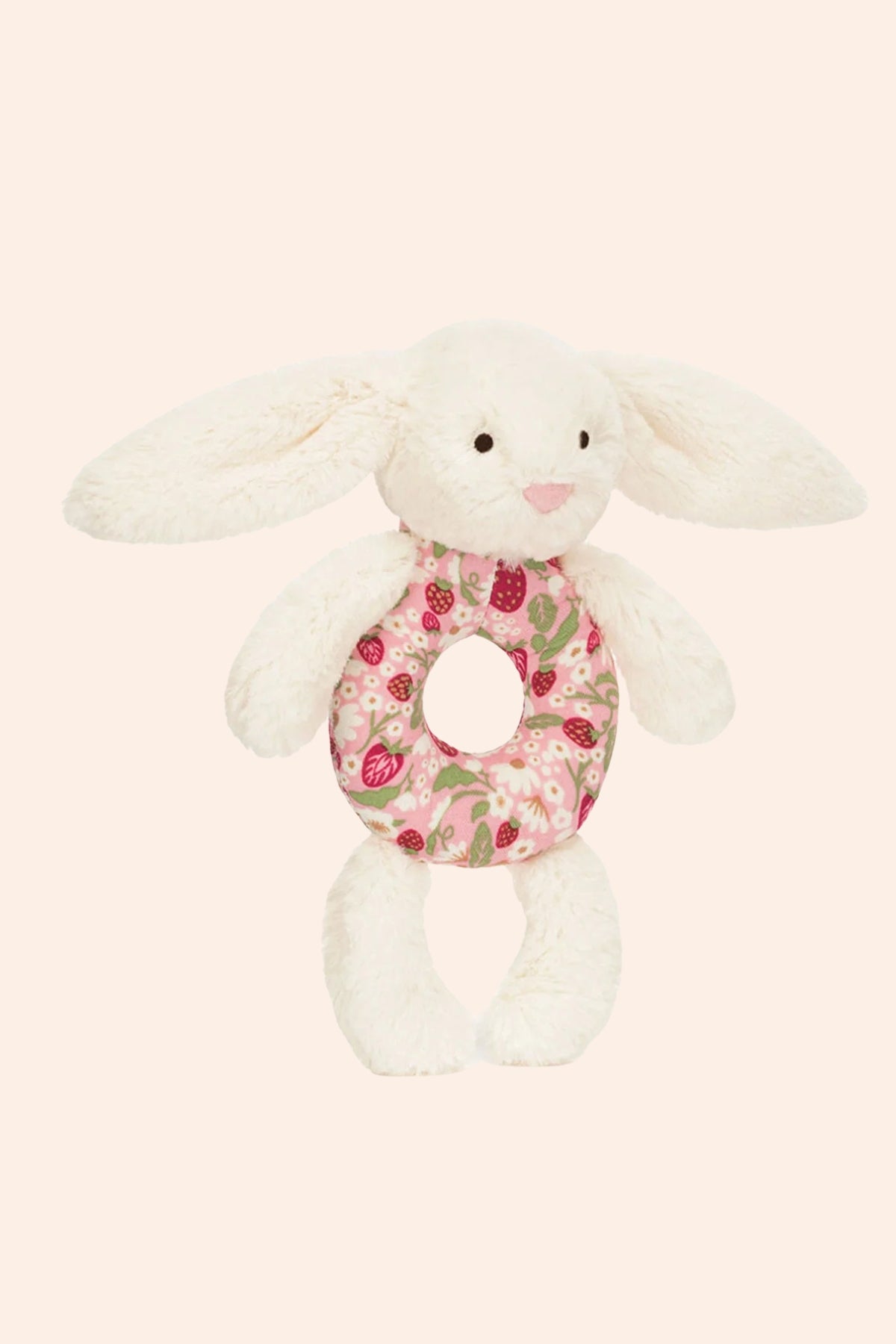 Jellycat -  Blossom Cream Bunny 'Berry' Ring Rattle - Strawberries & Cream - Ingrid Lewis - Designer