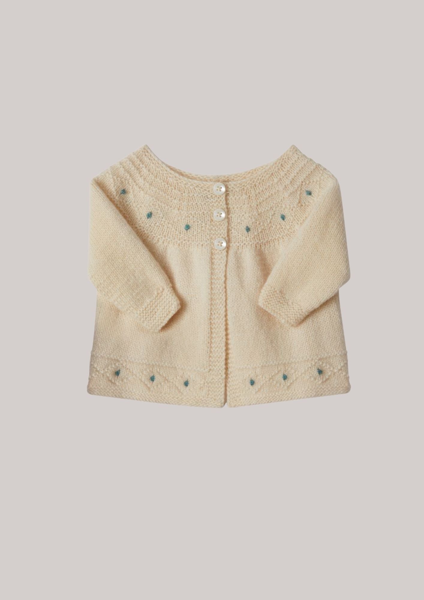 Brora Baby Cashmere Hand Knit Matinee Jacket- Winter White