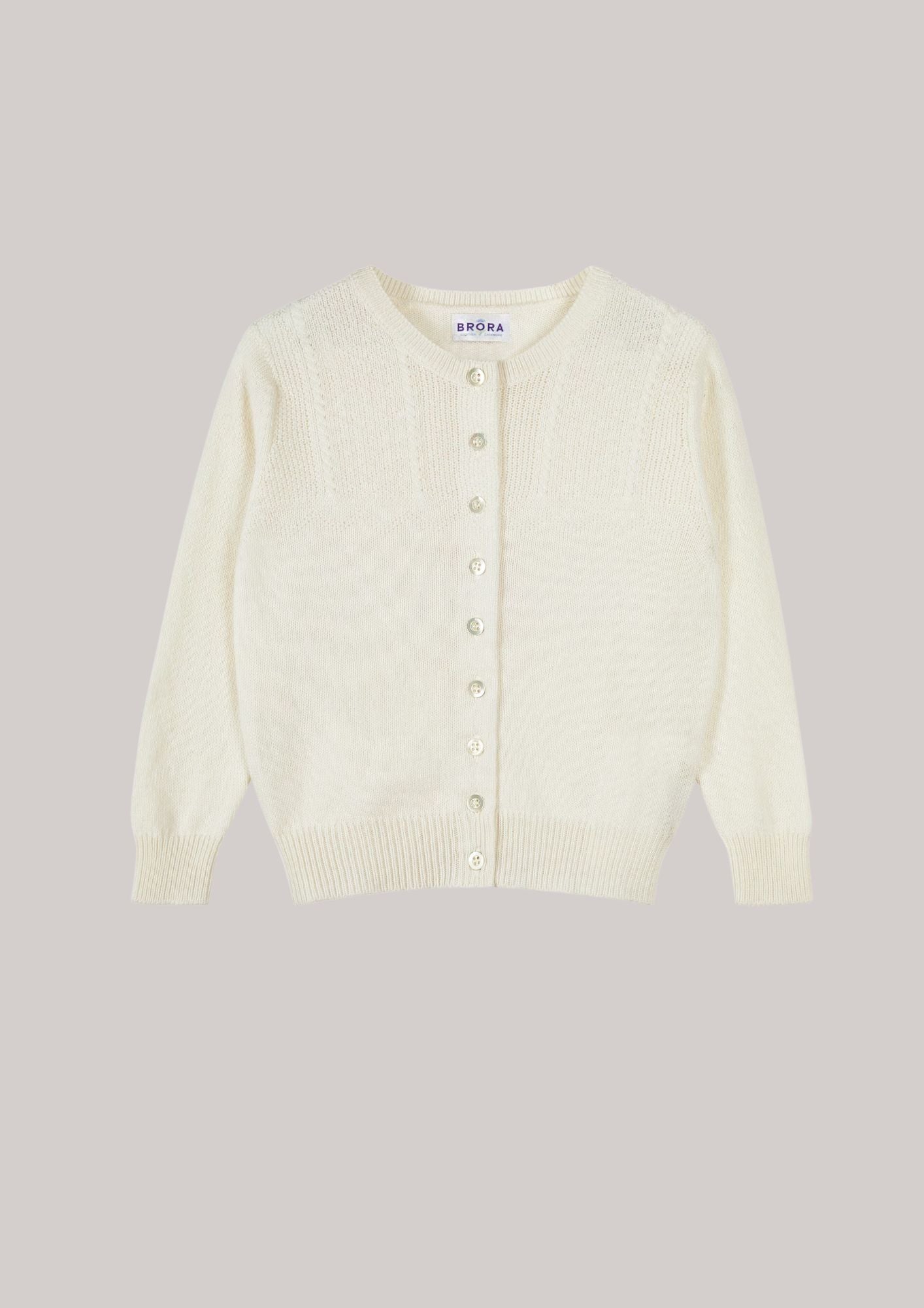 Brora Cashmere Round Neck Cardigan  - White