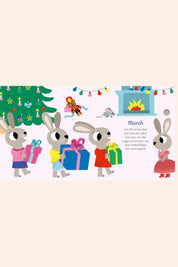 Listen to the Nutcracker (Sound Book) - Strawberries & Cream - Ingrid Lewis - Designer
Children's book page with cartoon bunnies and Christmas-themed illustrations.