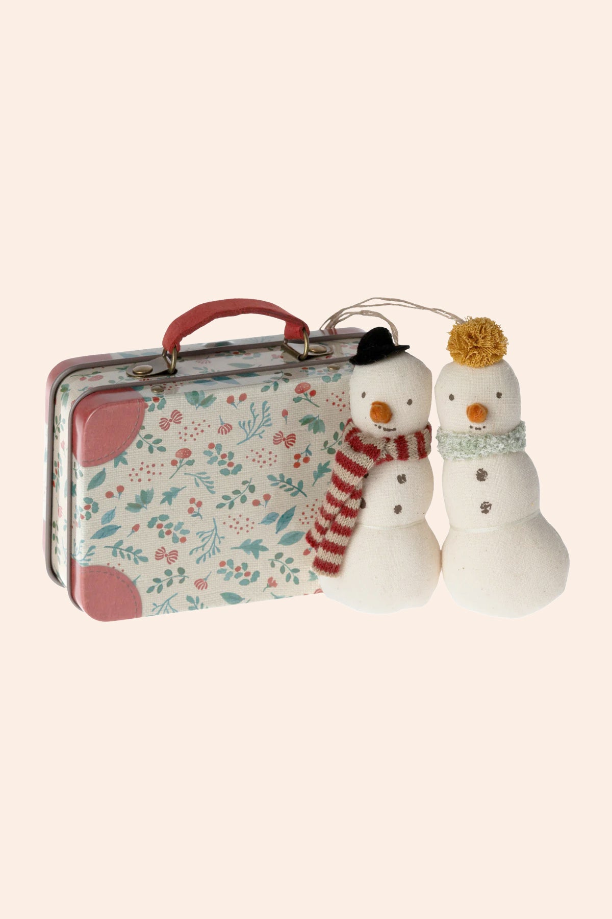 Maileg - Snowman Ornament, 2 pcs in Metal Suitcase