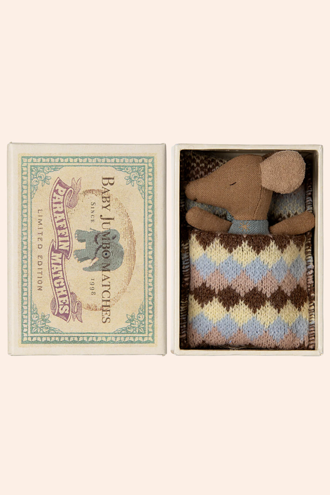 Maileg Sleepy / Wakey Baby Mouse in Matchbox - Blue