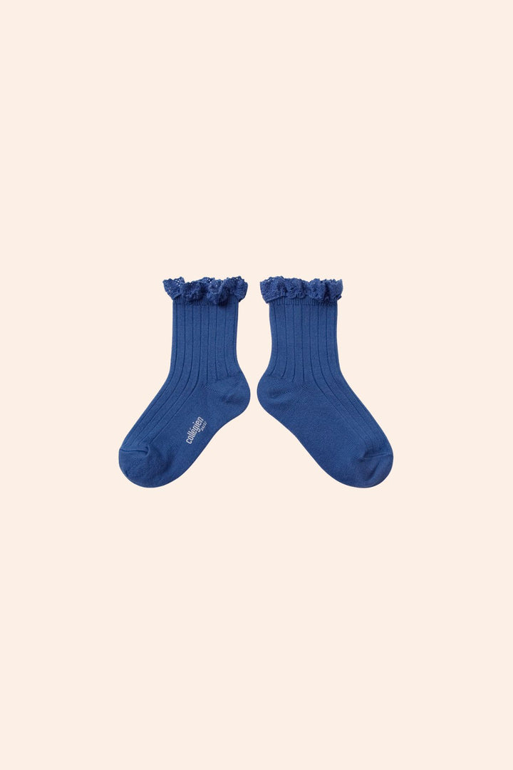 Collegièn X Strawberries & Cream - Lili Bleu Saphir Ankle Socks  Lace