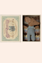 Maileg -Sleepy Wakey Baby Mouse  Matchbox - Blue- Strawberries & Cream