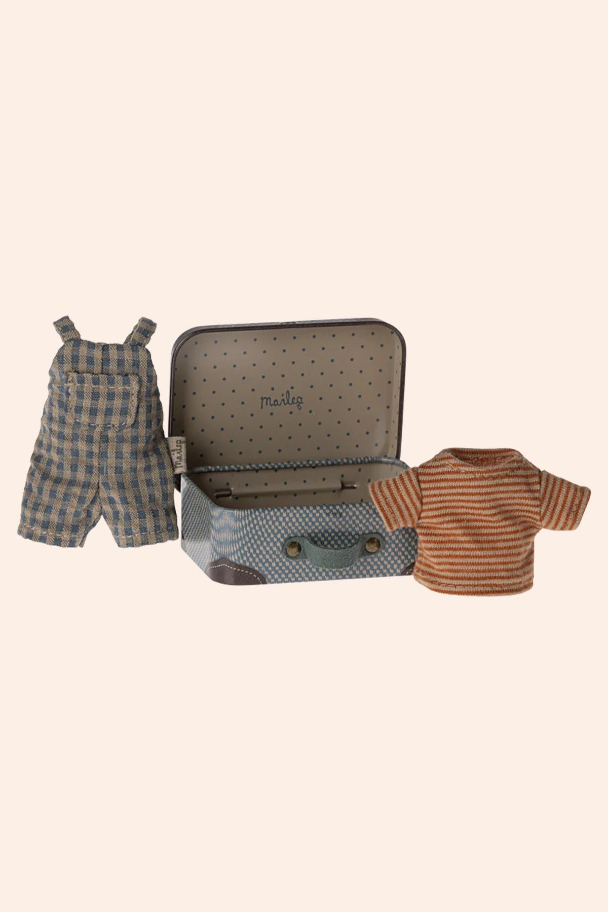 Maileg - Big Brother - Overralls and Shirt in Suitcase - Strawberries & Cream