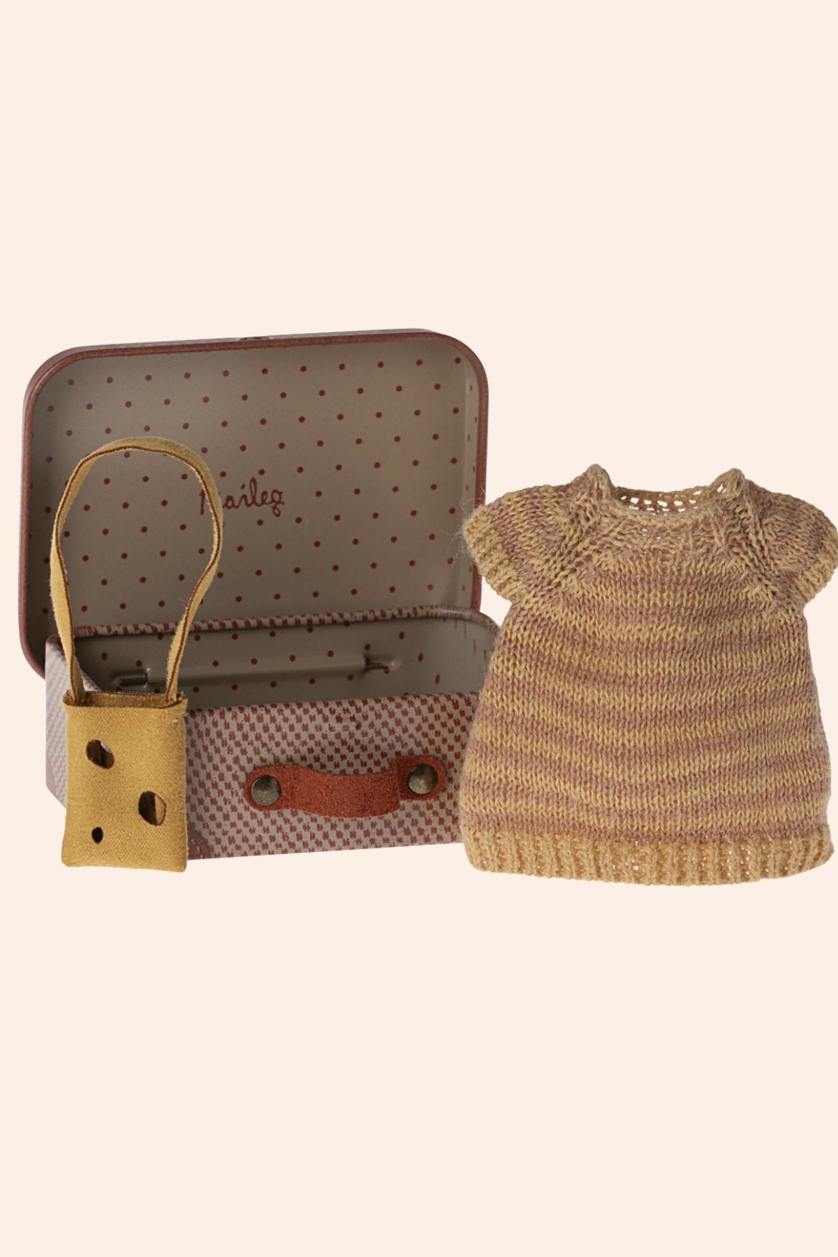 Maileg - Big Sister - Knitted Dress and Bag in Suitcase - Strawberries & Cream