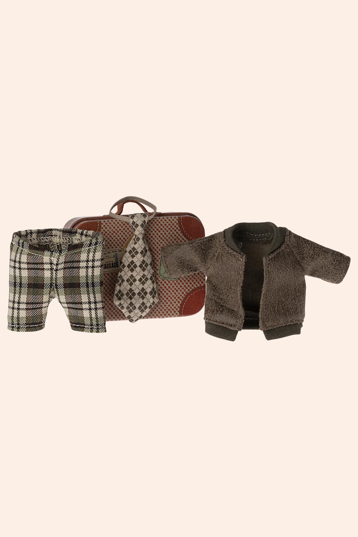 Maileg - Grandpa Mouse - Jacket, Pants and Tie in Suitcase - Strawberries & Cream