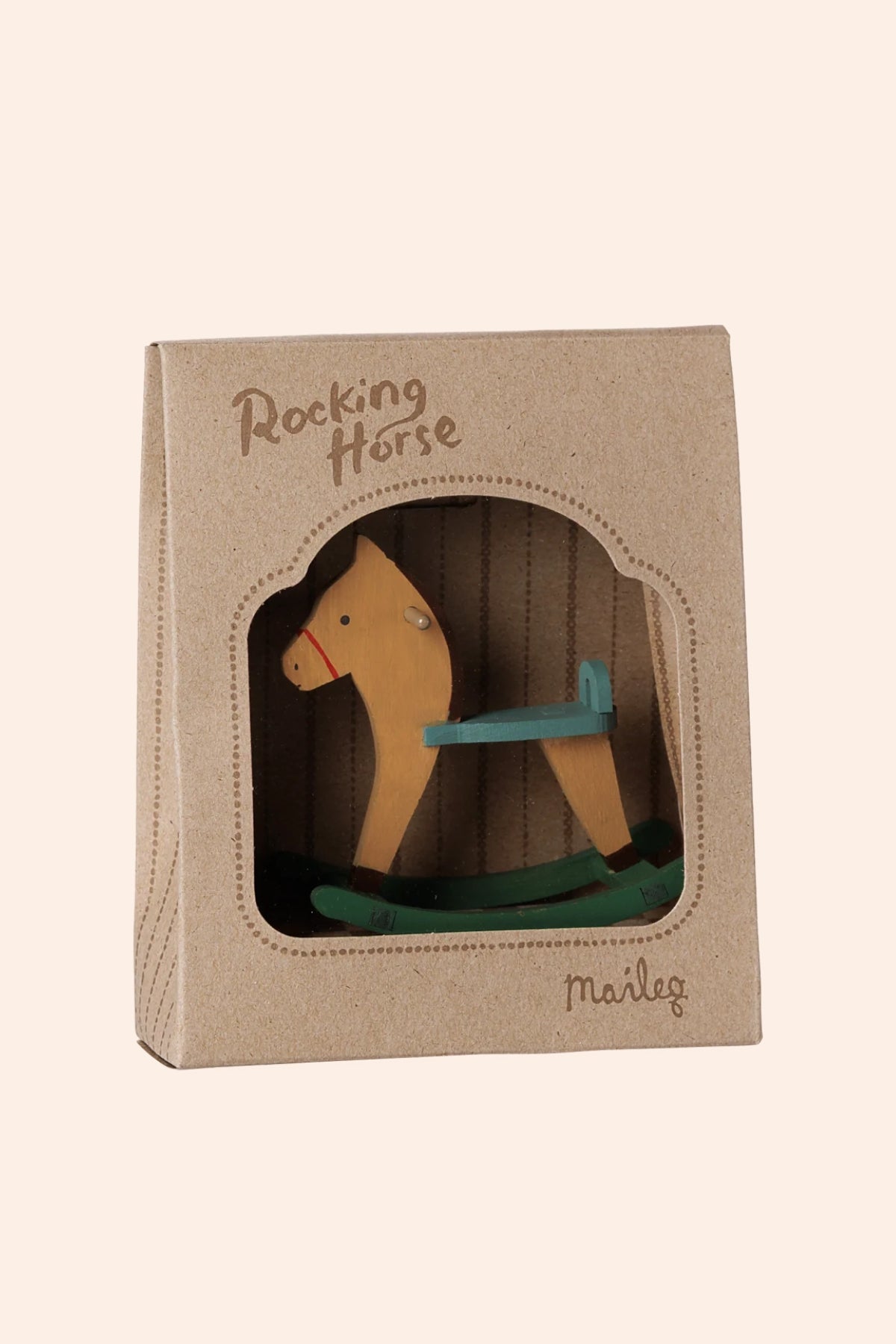 Maileg - Mouse - Rocking Horse - Light Brown - Strawberries & Cream - Ingrid Lewis - Designer