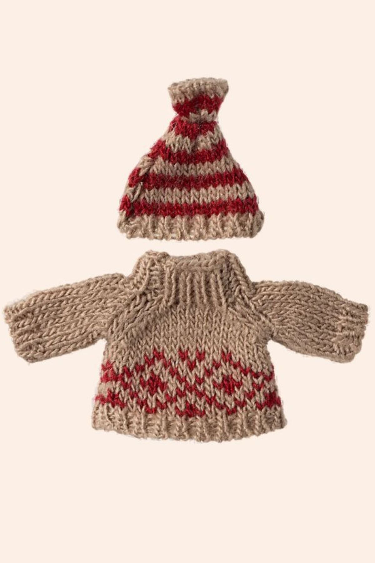 Maileg - Mum/Dad Clothing - Knitted Sweater and Hat - Strawberries & Cream