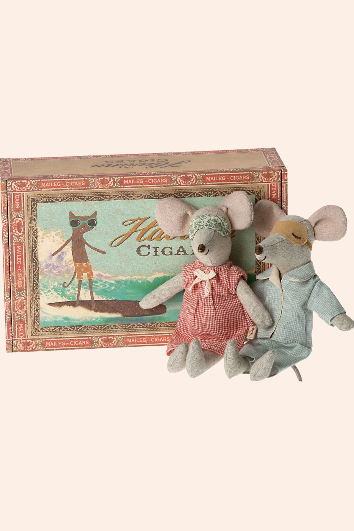 Maileg - Mum and Dad mice in Cigarbox -Strawberries & Cream