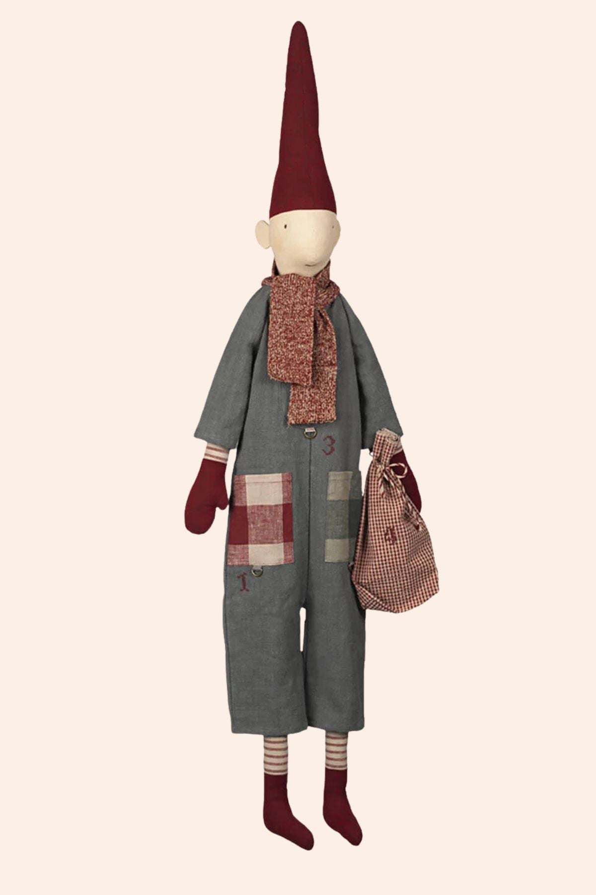 Maileg - Pixy Advent Calendar - Boy -  Strawberries & Cream - Ingrid Lewis - Designer 
Decorative pixy  figure with a plaid outfit and red hat.