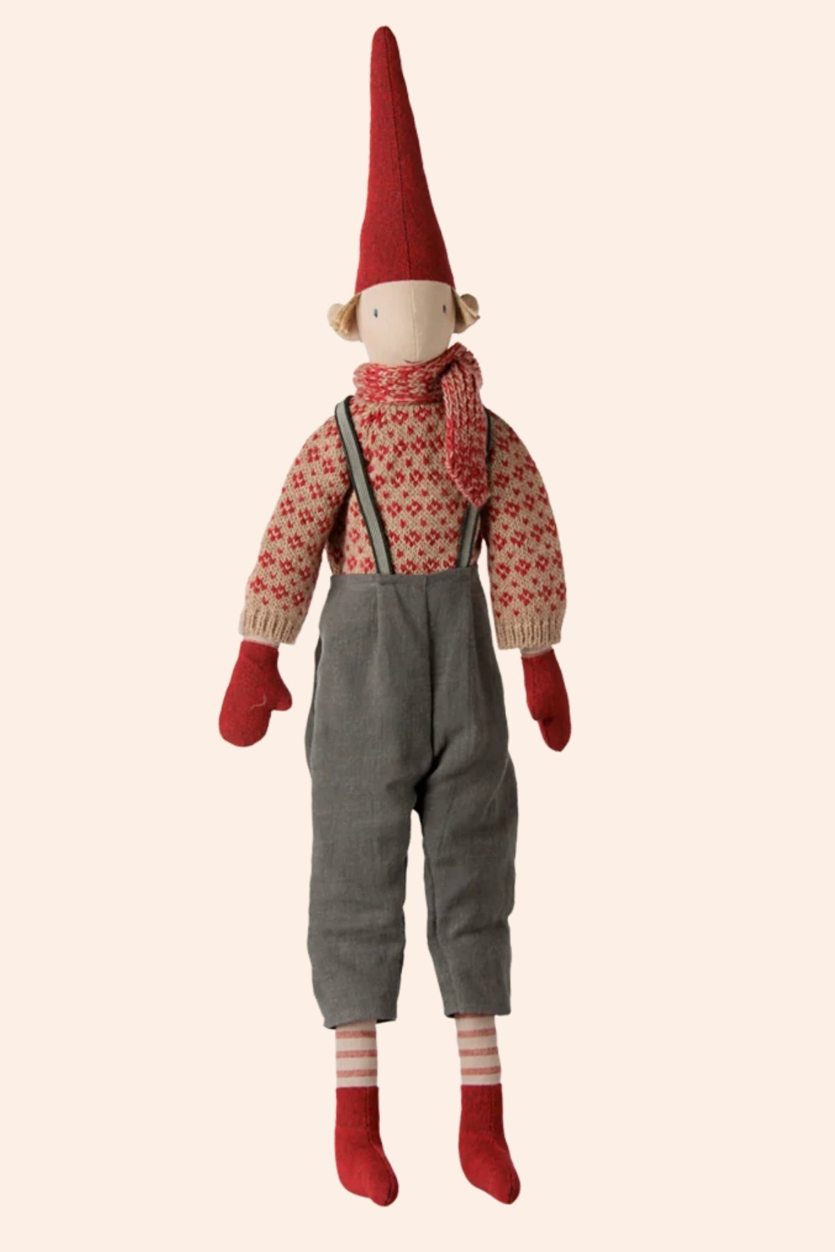 Maileg - Pixy Size 4 - Boy Knitted Sweater and Scarf - Strawberries & Cream - Ingrid Lewis - Designer