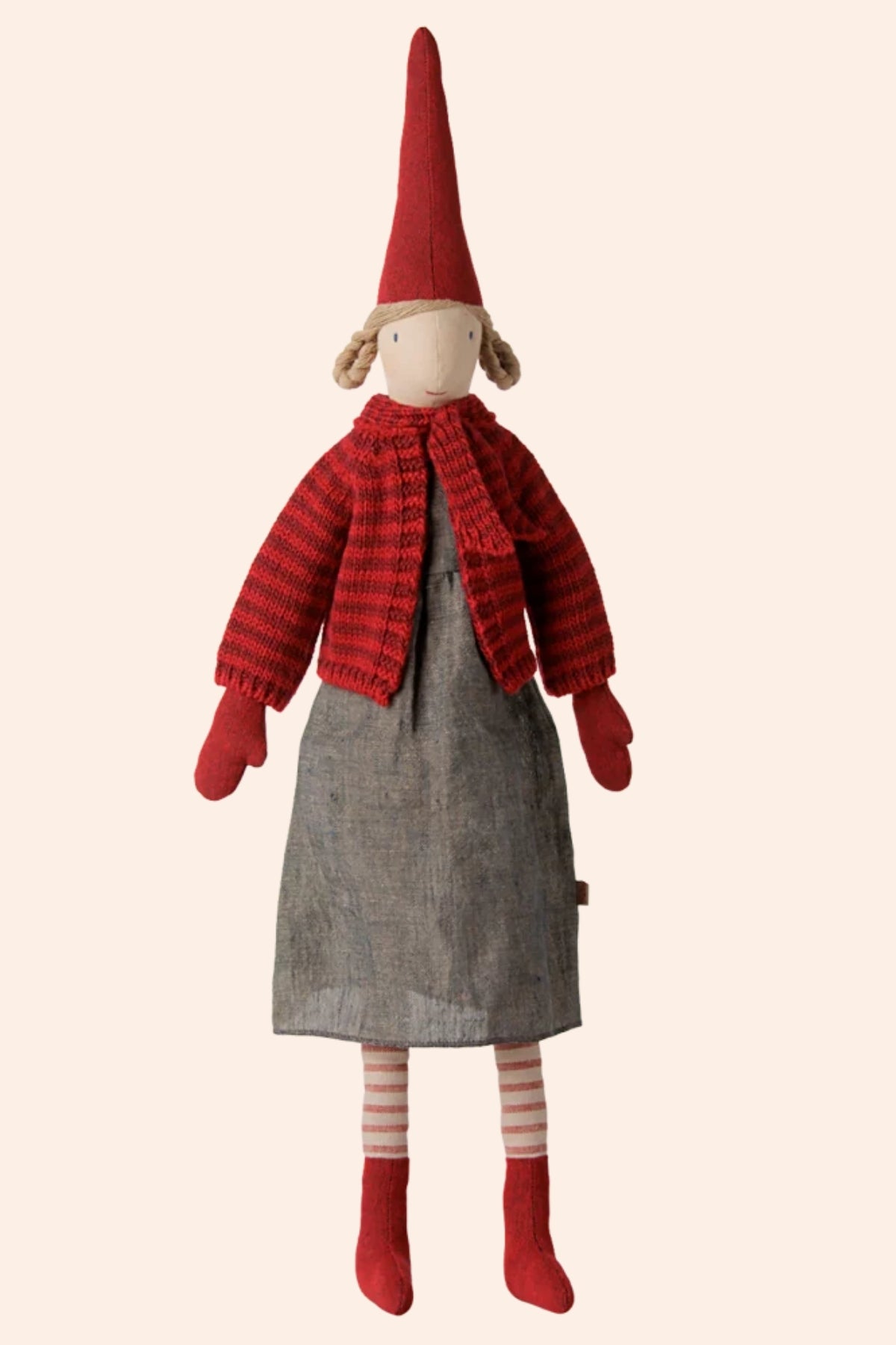 Maileg - Pixy Size 4 - Girl Striped Knitted Cardigan - Strawberries & Cream - Ingrid Lewis - Designer