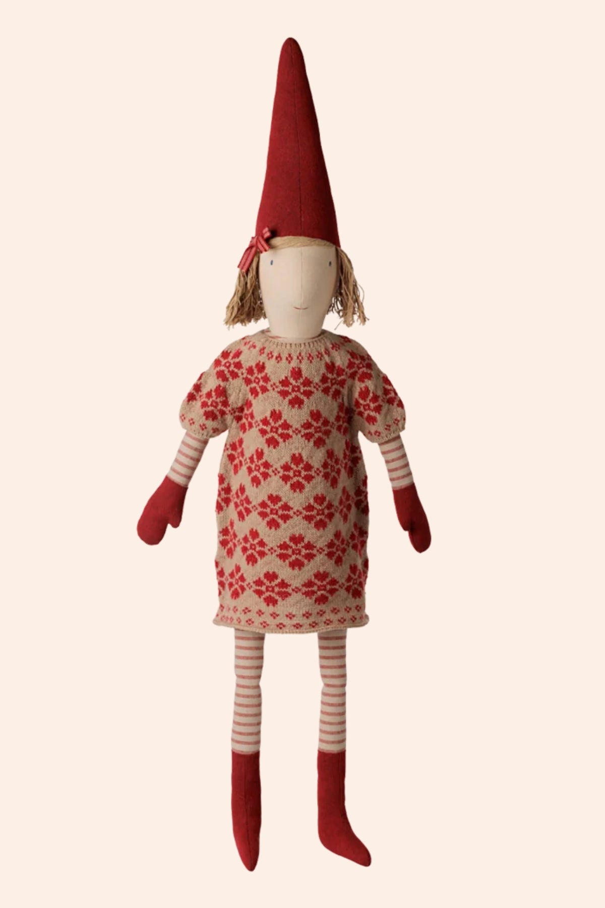 Maileg - Pixy Size 5 - Girl Knitted Flower Dress  - Strawberries & Cream - Ingrid Lewis - Designer